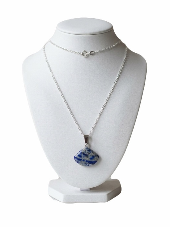 Artisan Jewelry - New S925 Sterling Silver Chain Necklace Artisan Blue Lapis Lazuli Fan Pendant